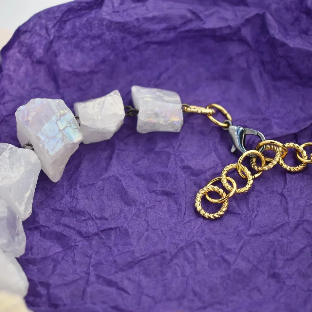 Super chunky raw gemstone necklace, accent angel aura quartz crystal collar